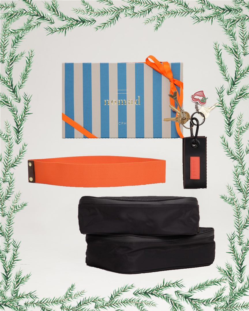 Luggage strap orange + packing cubes black waterproof + keyring + blue gift box