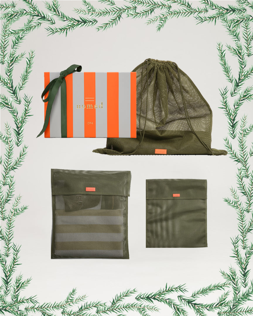Mesh nets: small, large and laundry bag green + orange gift box