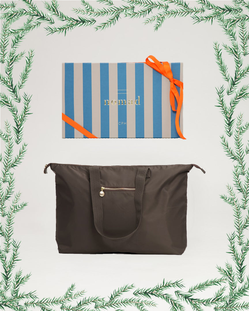 Shopper bag brown + blue gift box